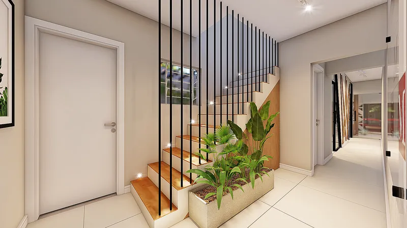 Escritório de Advocacia — Circulação com escada metálica e jardim vertical