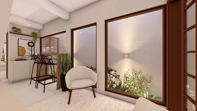 Residencial Astorga — Sala de jantar com porta de correr para o jardim