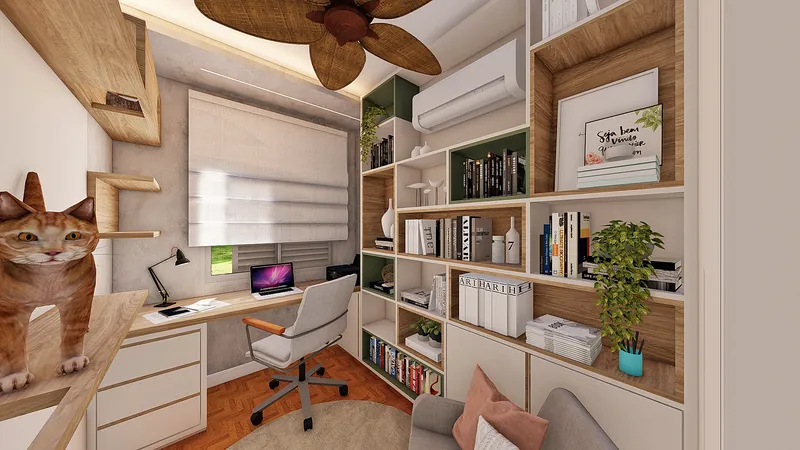Residencial Pet — Home office com estante e escrivaninha