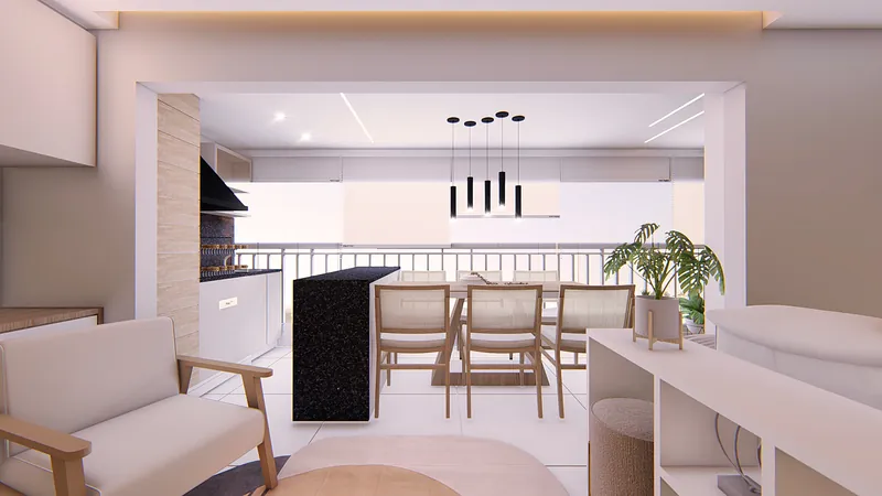 Residencial Vitality — Estar e jantar integrados vistos do terraço